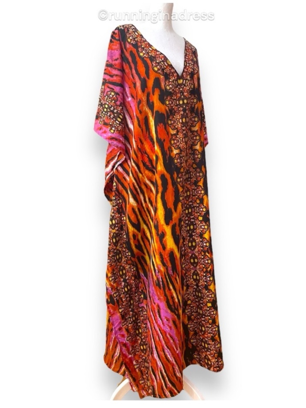 Jessica Taylor Kaftan Dress One Size NWT Animal Print Boho Maxi Beach Coverup - Picture 3 of 10